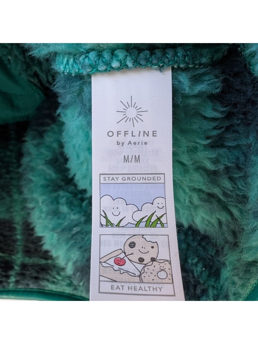 Aerie Offline American Eagle Fluffy Quarter Zip Pullover Sweatshirt Green Medium - Picture 7 of 8